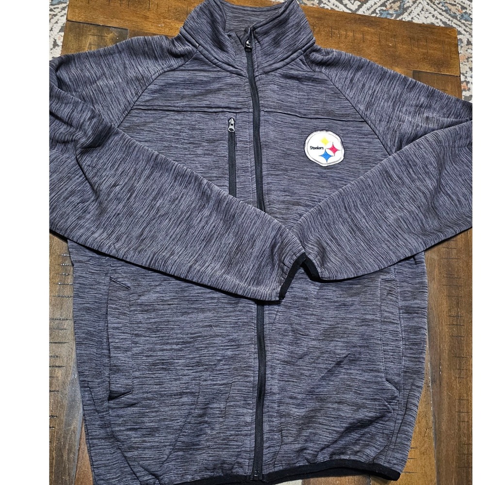 NFL Pittsburgh Steelers Mens Full Zip Fleece Jacket Space Dye Grey Medium